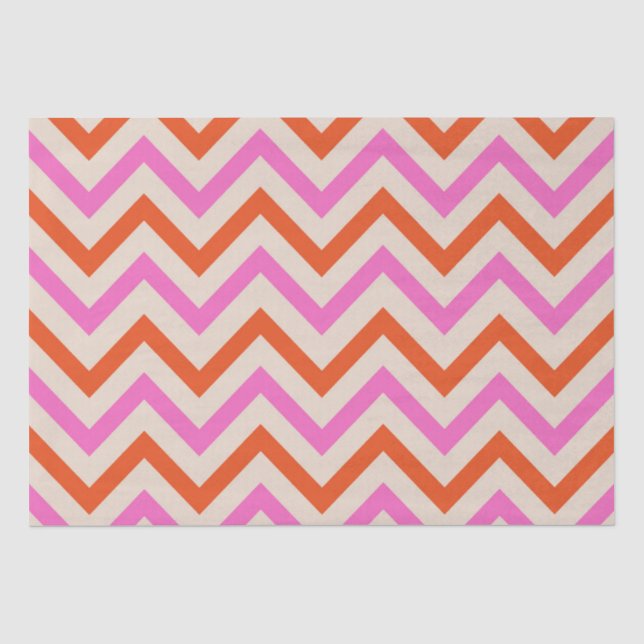 Papier Mousseline Motif chevron zigzag rose et orange  (Recto)
