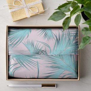 Papier Mousseline Motif chic bleu Aqua Rose bleu Palm Fronds