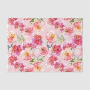 Papier Mousseline Motif Chic Floral Aquarelle Pink Peonies