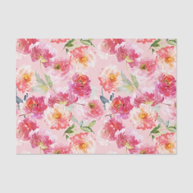 Papier Mousseline Motif Chic Floral Aquarelle Pink Peonies (Recto)