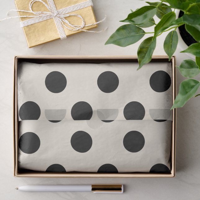 Papier Mousseline Motif Chic Gros Points Blanc Ivoire Et Noir (Cadeau)