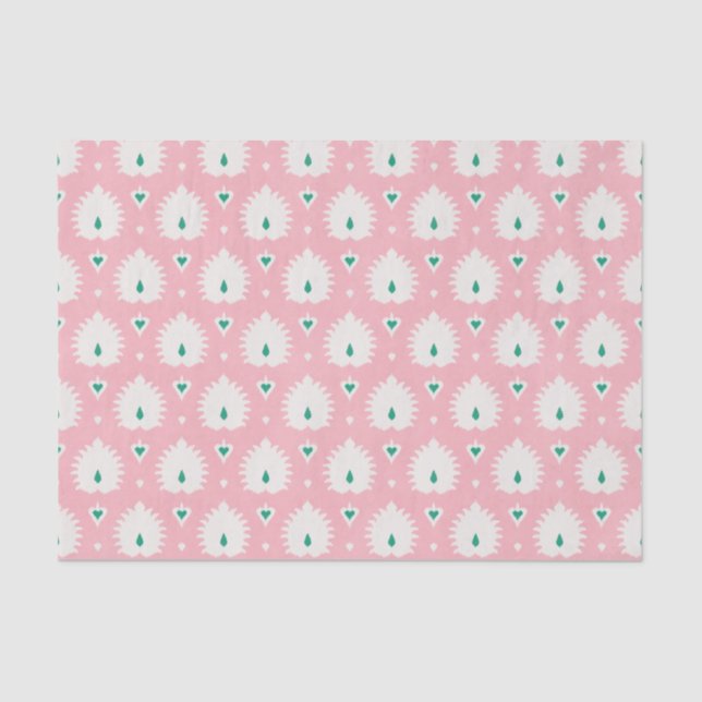 Papier Mousseline Motif chic moderne d'ikat de vert de rose en (Recto)