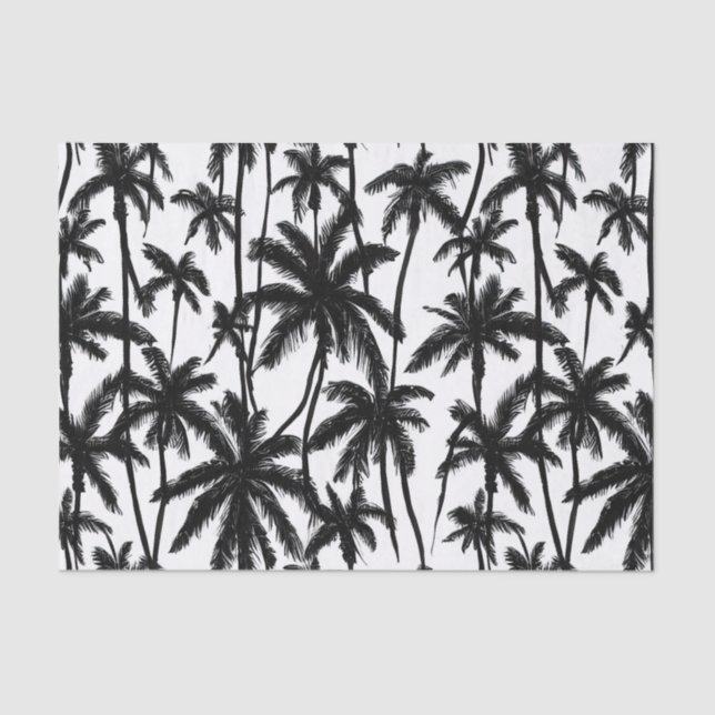 Papier Mousseline Motif Chick Black + White Palm Tree (Recto)