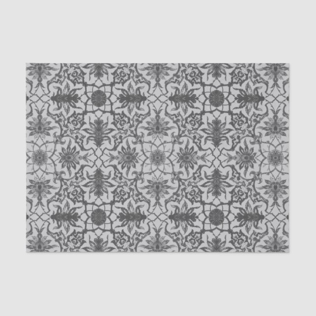 Papier Mousseline Motif chinois Art nouveau - gris argenté (Recto)