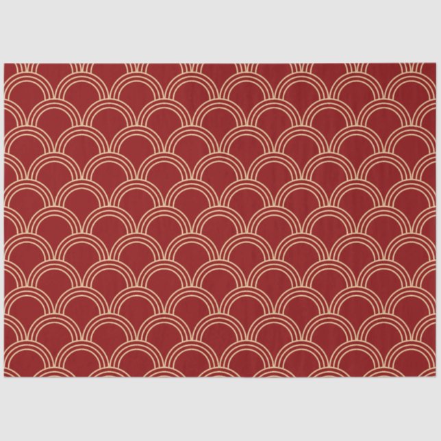 Papier Mousseline Motif chinois traditionnel rouge et or (Recto)