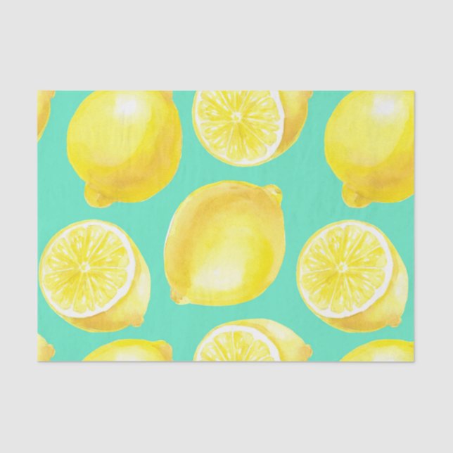 Papier Mousseline Motif citrons aquarelle (Recto)