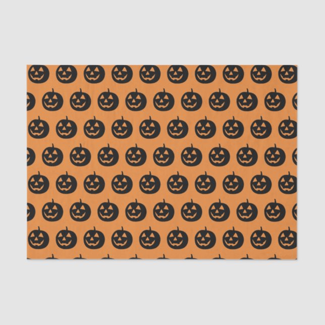 Papier Mousseline Motif Citrouille noir et orange (Recto)