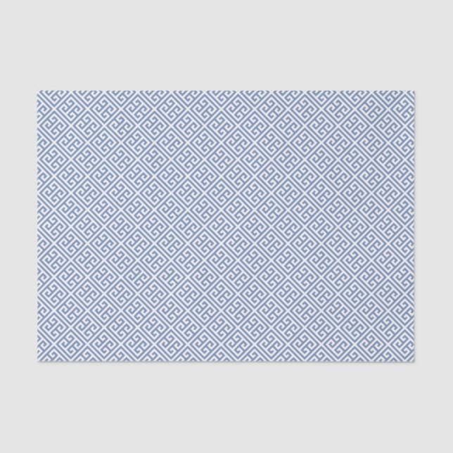 Papier Mousseline Motif Classique Grec Clé Bleu Et Blanc (Recto)