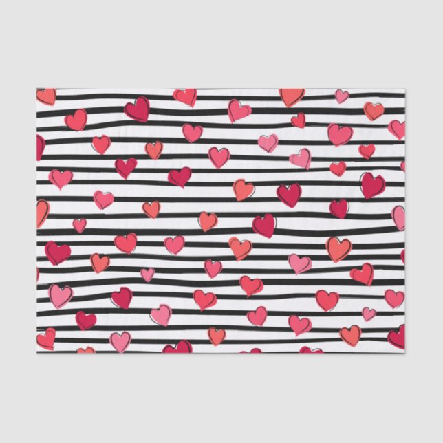 Papier Mousseline Motif Coeurs rose et noir (Recto)