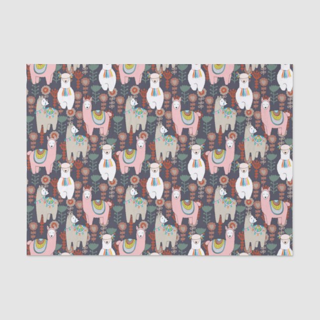 Papier Mousseline Motif coloré de lamas (Recto)