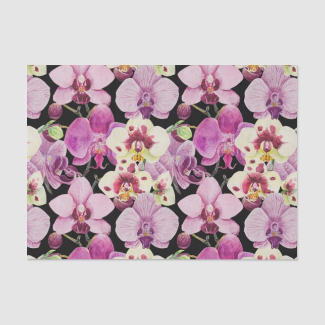 Papier Mousseline Motif coloré orchidée (Recto)