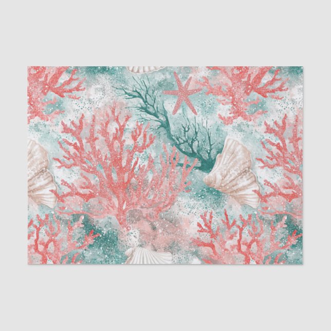 Papier Mousseline Motif coquillage côtier boho (Recto)