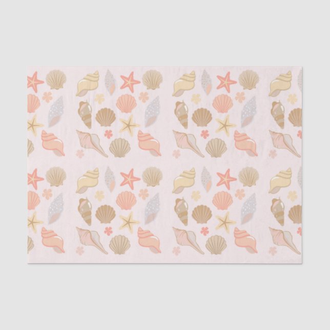 Papier Mousseline Motif Coquilles de Mer Roses (Recto)