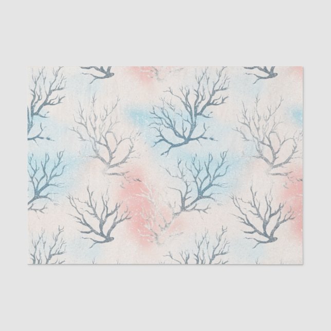 Papier Mousseline Motif corail côtier aquarelle Boho Luxe (1) (Recto)