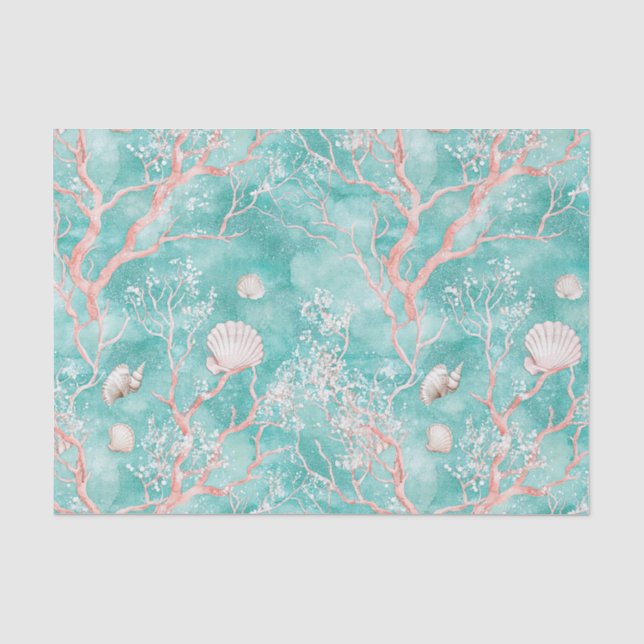 Papier Mousseline Motif corail côtier de luxe (Recto)