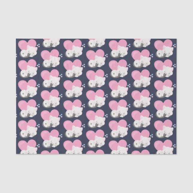 Papier Mousseline Motif couchant chaton blanc mignon (Recto)