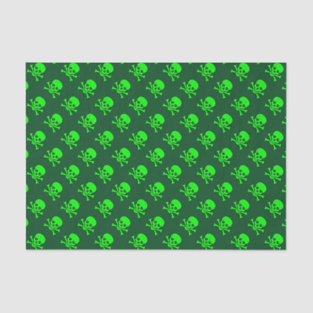 Papier Mousseline Motif crâne vert et os croisés (Recto)