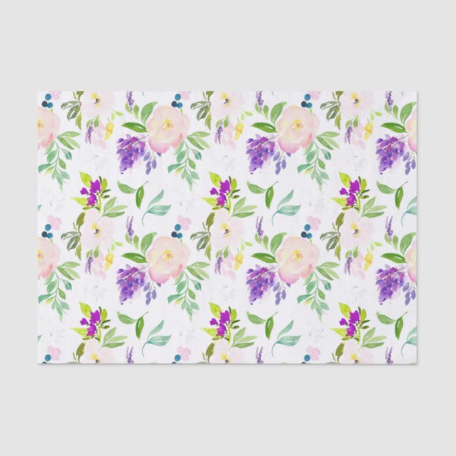 Papier Mousseline Motif Dainty Watercolor Peonies et Wisterias (Recto)