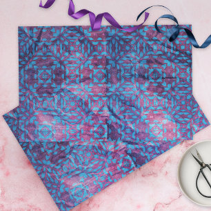 Papier Mousseline Motif Damas bleu et violet sur la texture écrasée