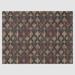Papier Mousseline Motif Damask Noir Or Persan (5)