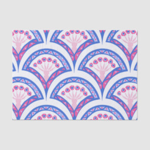 Papier Mousseline motif damassé floral bleu
