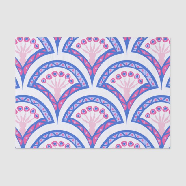 Papier Mousseline motif damassé floral bleu (Recto)