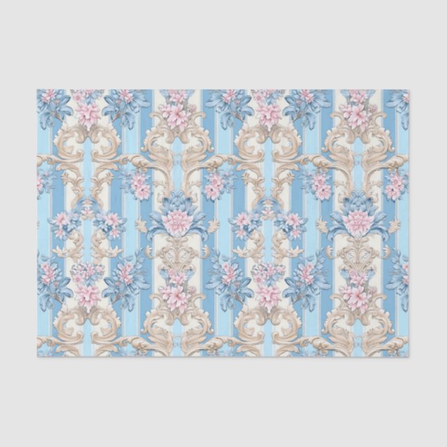 Papier Mousseline Motif damassé pastel baroque (Recto)