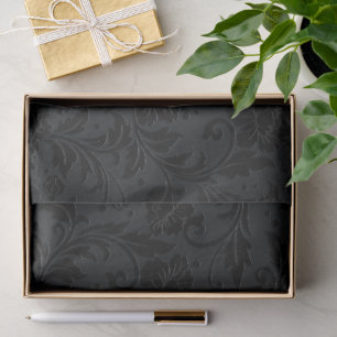 Papier Mousseline Motif damassé vintage monochrome noir