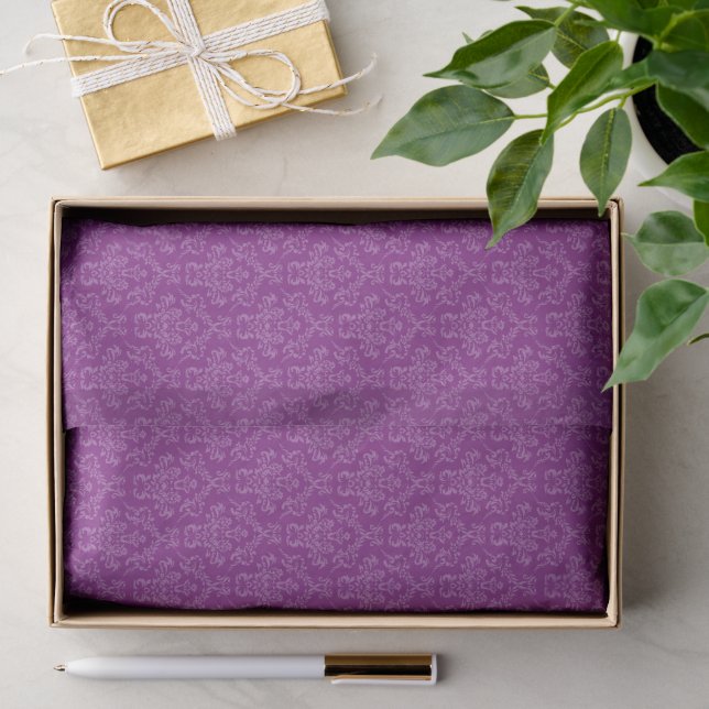 Papier Mousseline Motif damassé violet vintage (Cadeau)
