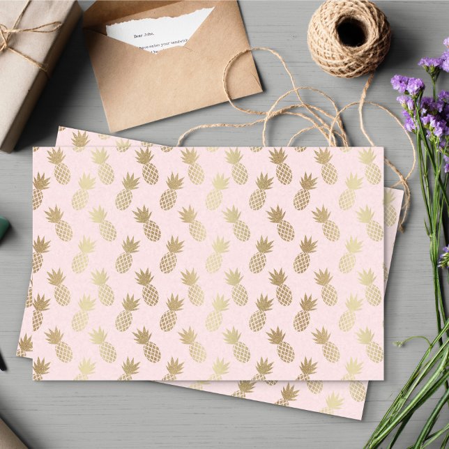 Papier Mousseline Motif d'ananas (Pink and Gold Pineapple Pattern Tissue Paper)