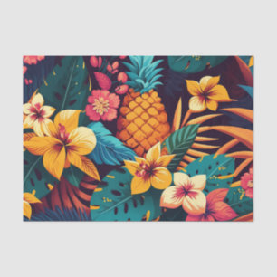 Papier Mousseline Motif d'ananas à fleurs tropicales hawaïennes