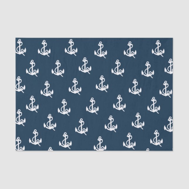 Papier Mousseline Motif d'Ancre de bateau nautique bleu marine (Recto)