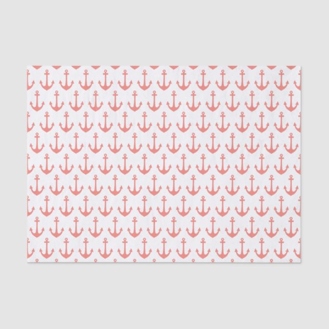 Papier Mousseline Motif d'Ancre marine rose corail (Recto)