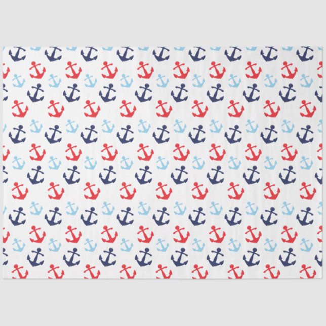 Papier Mousseline Motif d'Ancres nautiques rouges et bleues (Recto)