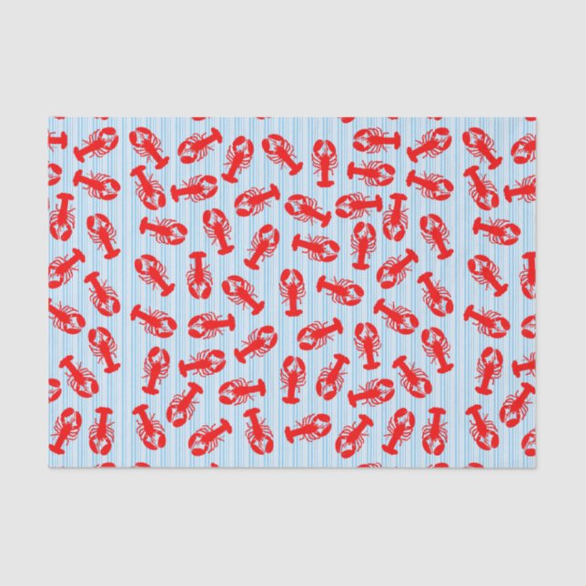 Papier Mousseline Motif d'animaux de homard rouge sur les bandes ble (Recto)