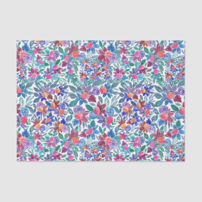 Papier Mousseline Motif d'aquarelle aux fraises florales (Recto)