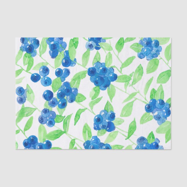 Papier Mousseline Motif d'aquarelle Bluberries (Recto)