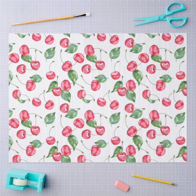 Papier Mousseline Motif d'aquarelle cerise (Artisanat)