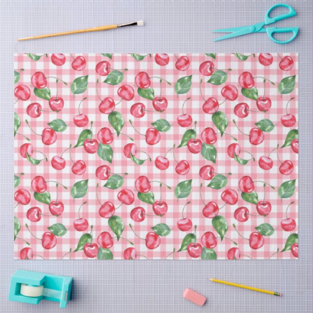 Papier Mousseline Motif d'aquarelle cerise (Artisanat)