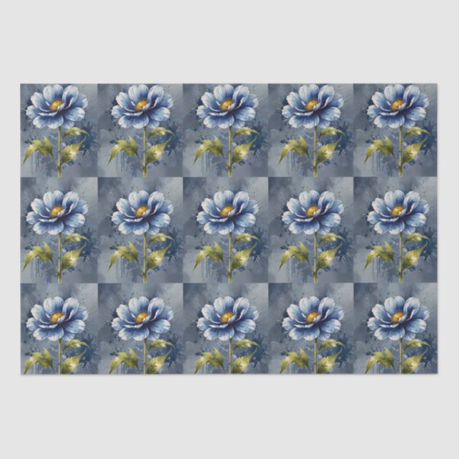 Papier Mousseline Motif d'aquarelle de fleurs bleues (Recto)