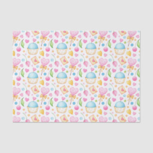 Papier Mousseline Motif d'aquarelle douce Coeurs et Cupcakes