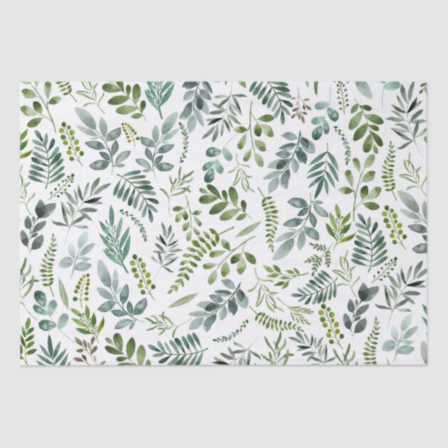Papier Mousseline Motif d'aquarelle Feuille vert botanique  (Recto)