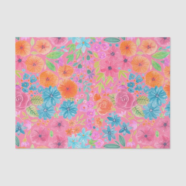 Papier Mousseline Motif d'aquarelle florale en rose (Recto)