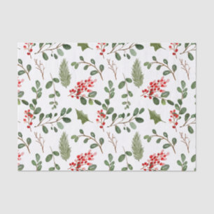 Papier Mousseline Motif d'aquarelle Holly Feuille Red Berry