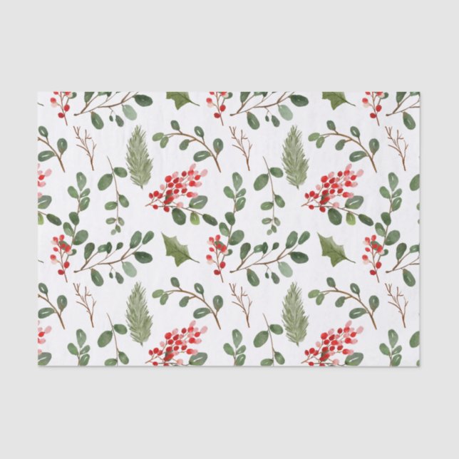 Papier Mousseline Motif d'aquarelle Holly Feuille Red Berry (Recto)