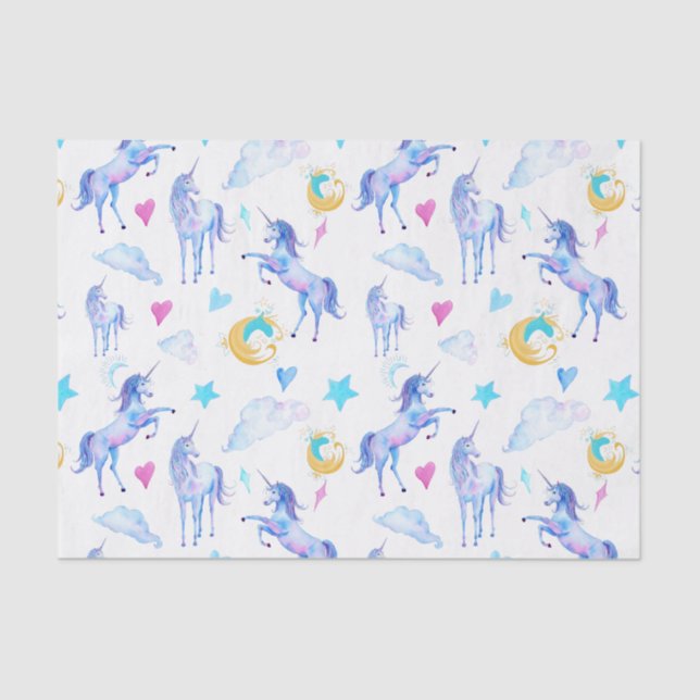 Papier Mousseline Motif d'aquarelle magique Unicorn Design Imaginair (Recto)