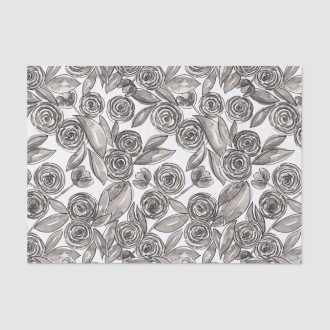Papier Mousseline Motif d'aquarelle moderne noir blanc (Recto)