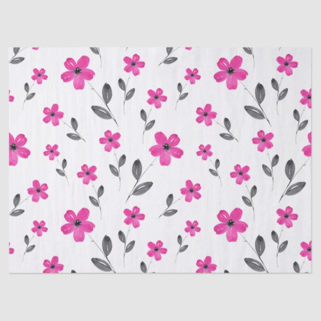 Papier Mousseline Motif d'aquarelle rose chaud cinq pétales (Recto)