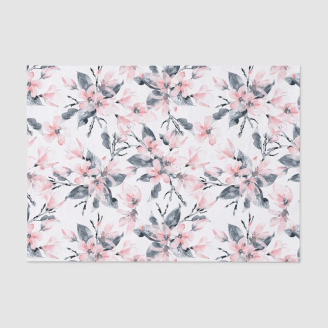 Papier Mousseline Motif d'aquarelle rose et gris (Recto)