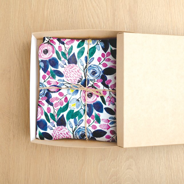 Papier Mousseline Motif d'aquarelle Sweet Rose Navy Flowers (Créateur téléchargé)